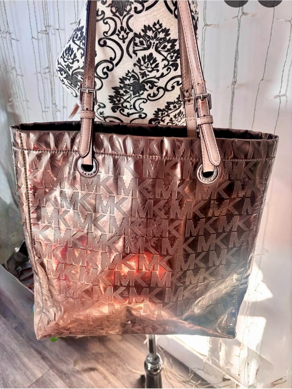 Michael Kors Metallic  Bronze Metallic Vintage Gold MK Logo Tote